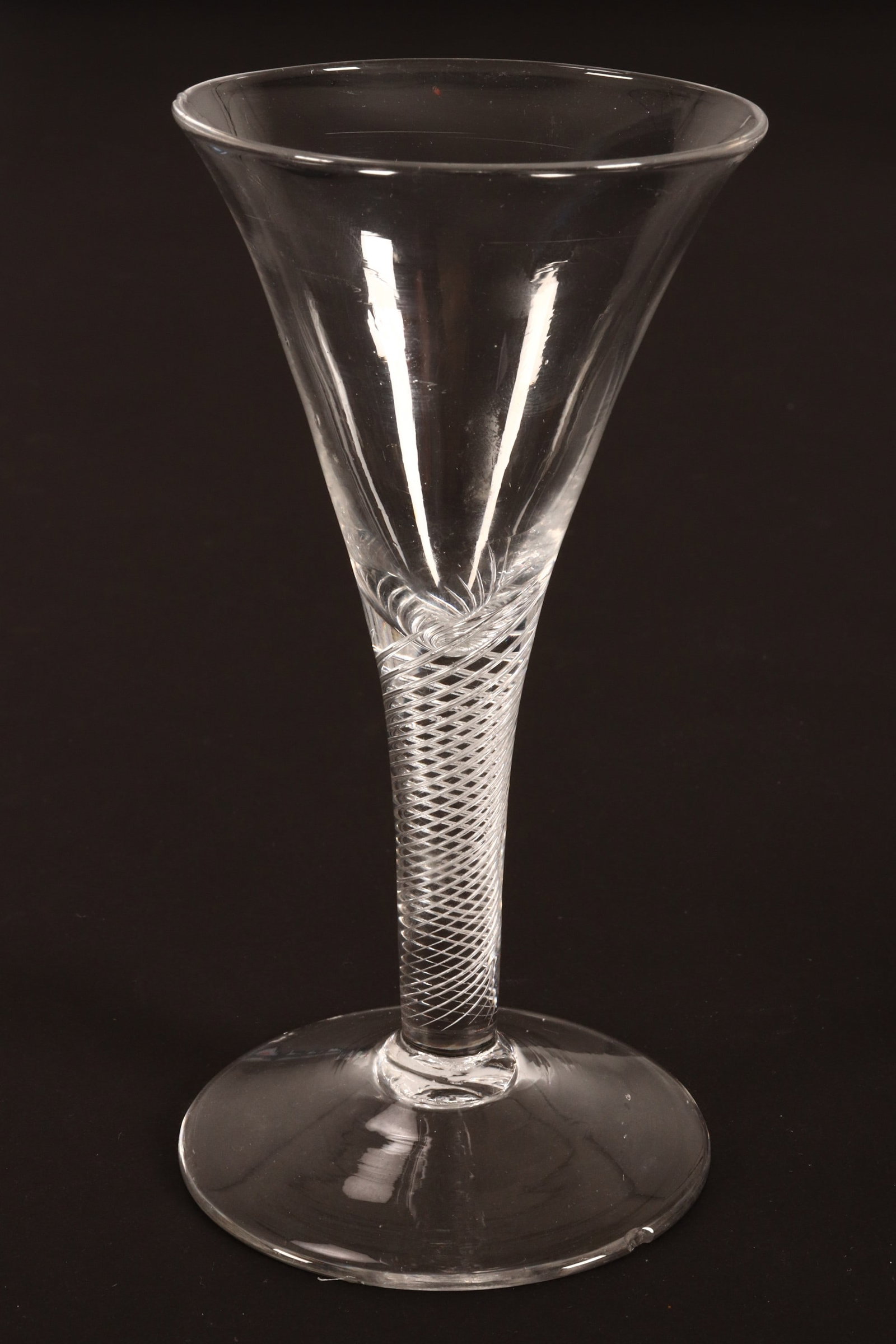 18th Century British Air Twist Ale Glass, c.1750,: with conical bowl, above a spiral air twist stem, on a conical foot, a/f, height 15cm