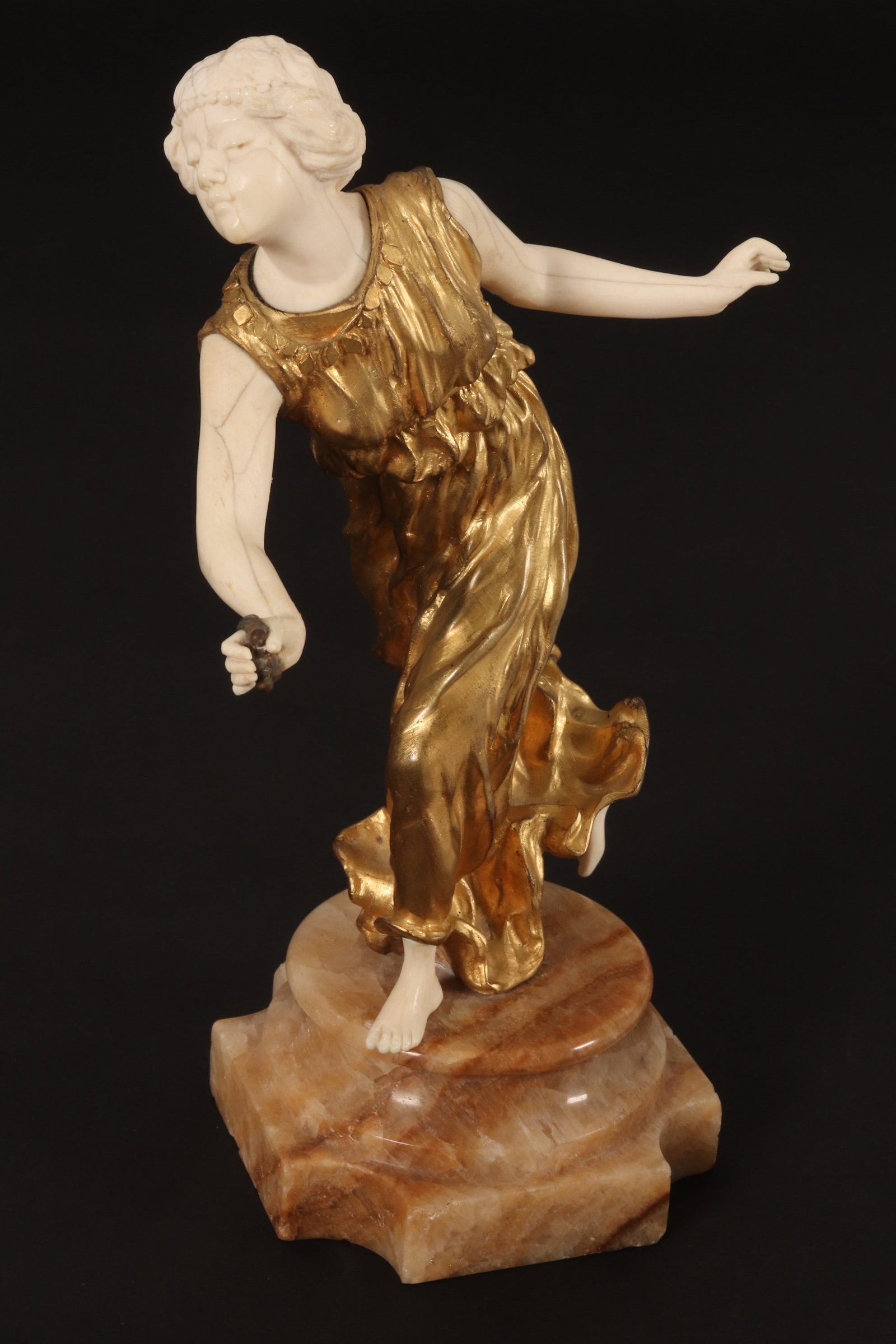 Affortunato Gory (Italian/French, 1895-1925),: Dancer gilt bronze on marble base signed Gory to dress height 23cm (figure) and 29cm (including base) Please note: this item can only be shipped WITHIN Australia.