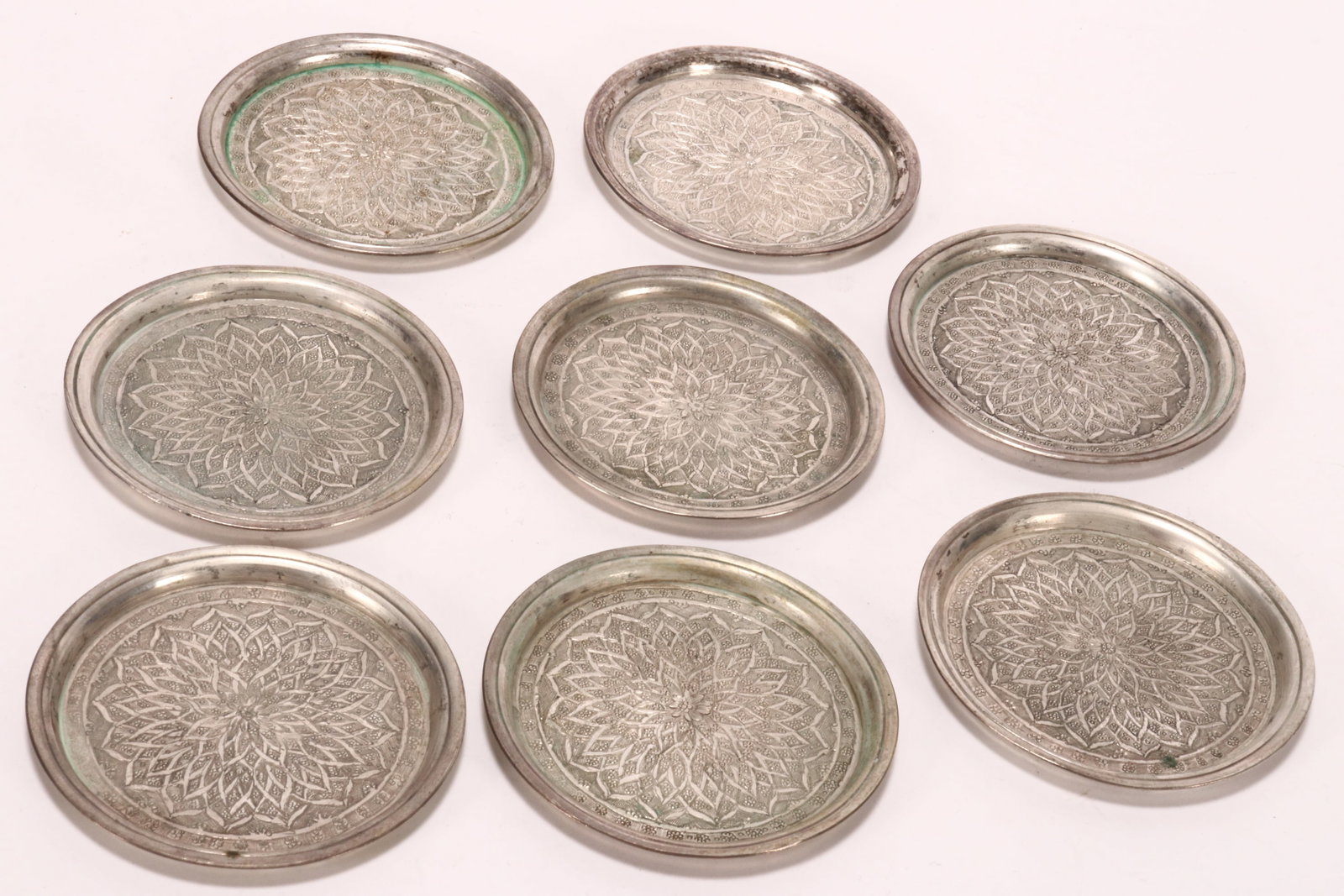Set of Eight Iranian Silver Drinks Coasters, (1 of 3)