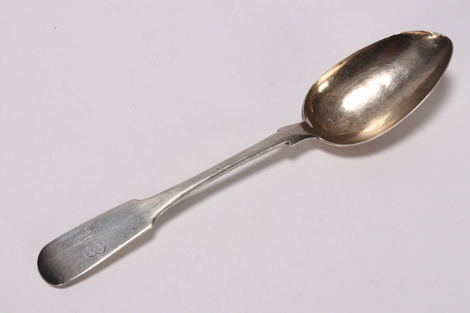19th Century Scottish Provincial Sterling Silver Spoon,: marked Robert Keay I, Perth, 1791-1839, in fiddle pattern, decorated with initials to terminal, total weight 58g, length 22.5cm