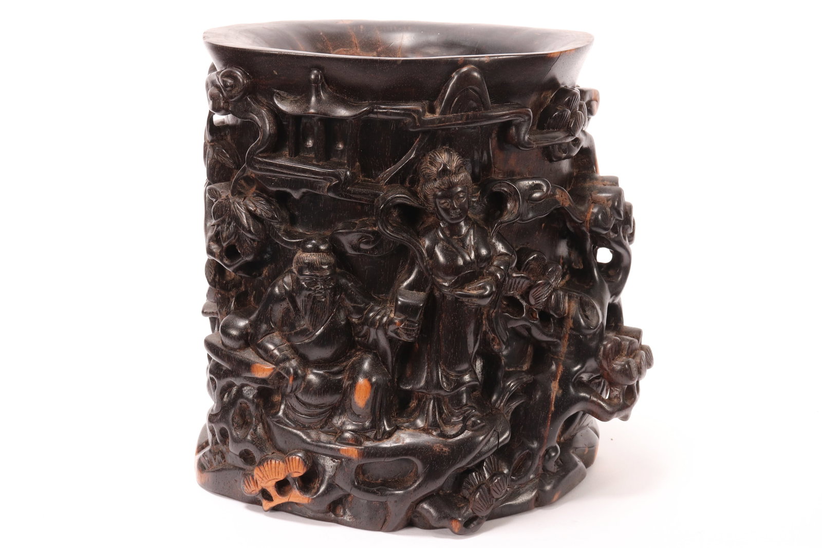 Chinese Carved Wooden Brush Pot, (1 of 9)