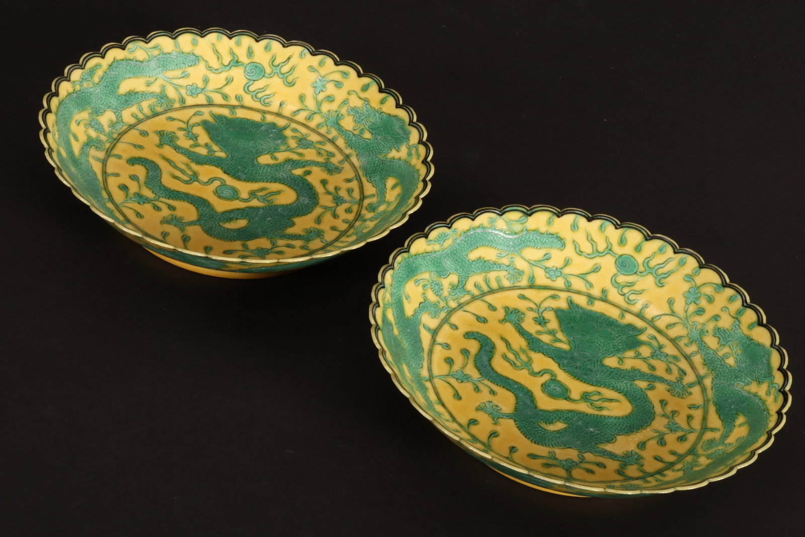 Pair of Chinese Porcelain Dragon Dishes, (1 of 2)