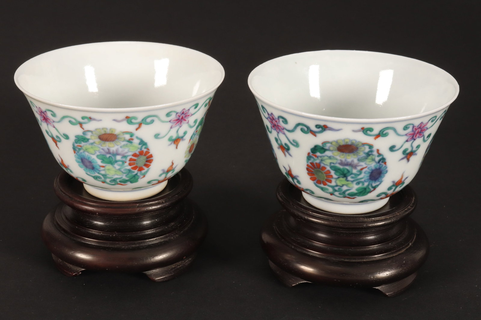 Pair of Chinese Doucai Porcelain Tea Bowls, (1 of 6)