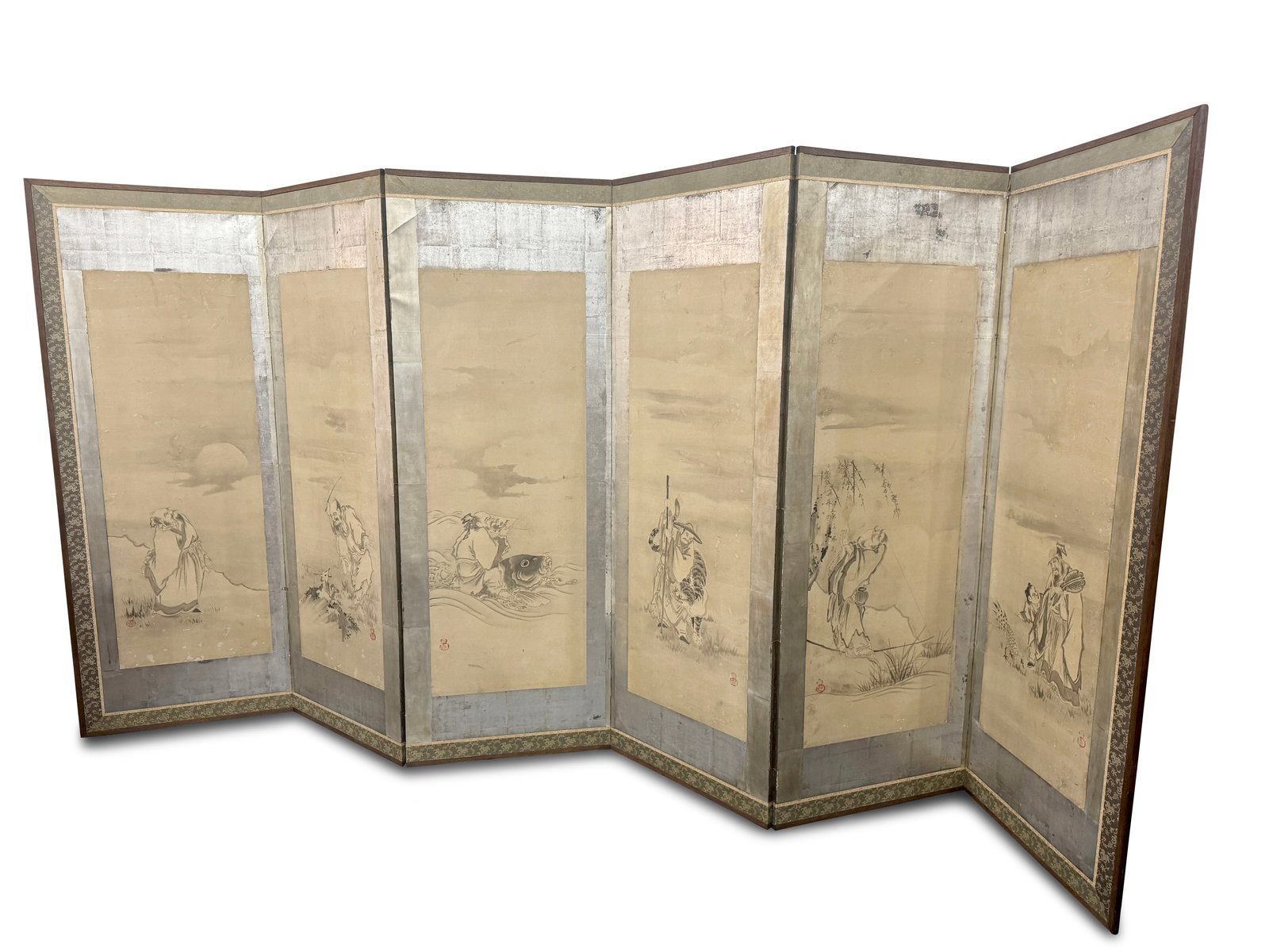 Good Japanese Meiji Period Six Panel Screen, (1 of 7)