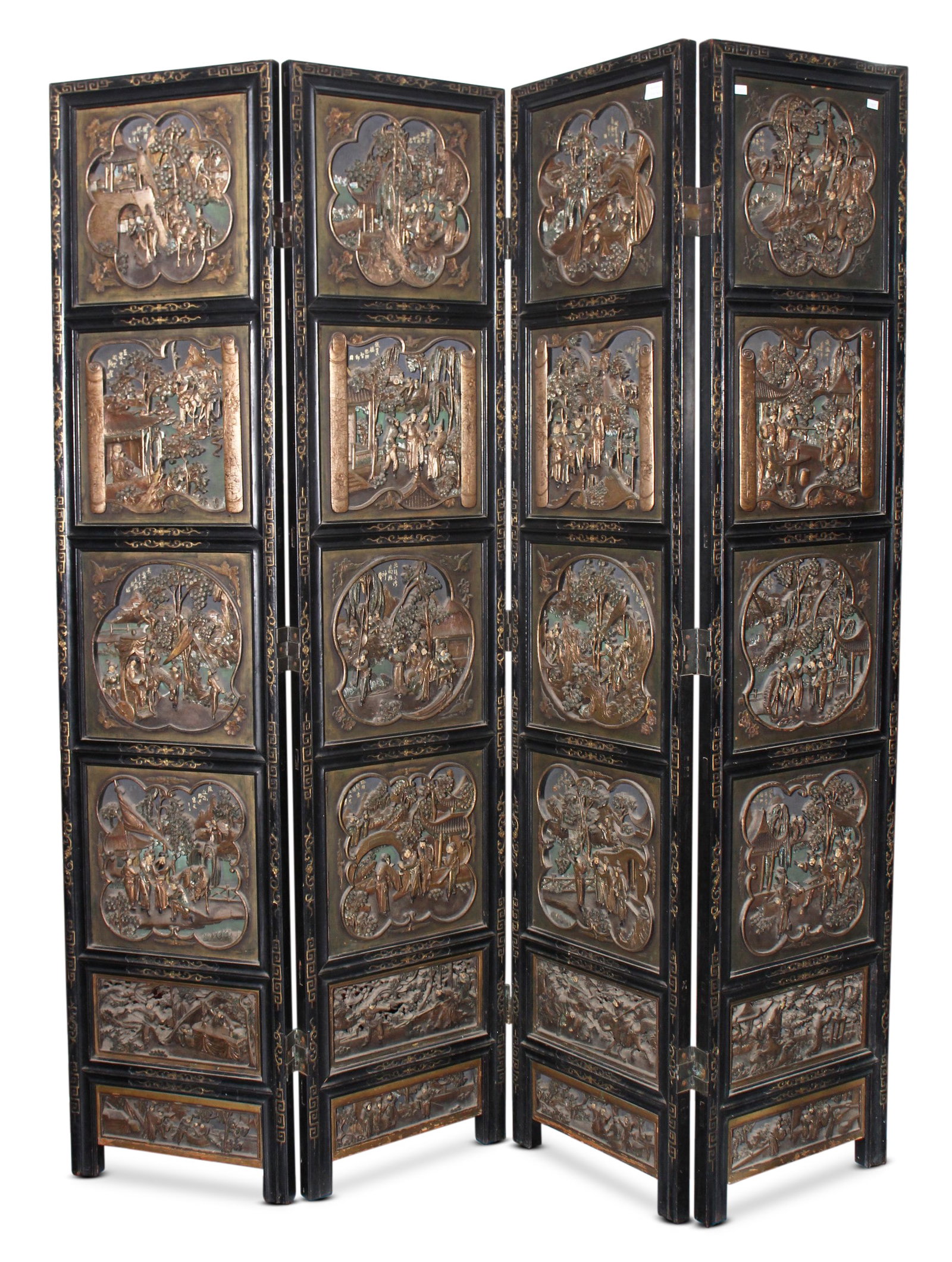 Chinese Carved Four Panel Screen, (1 of 2)