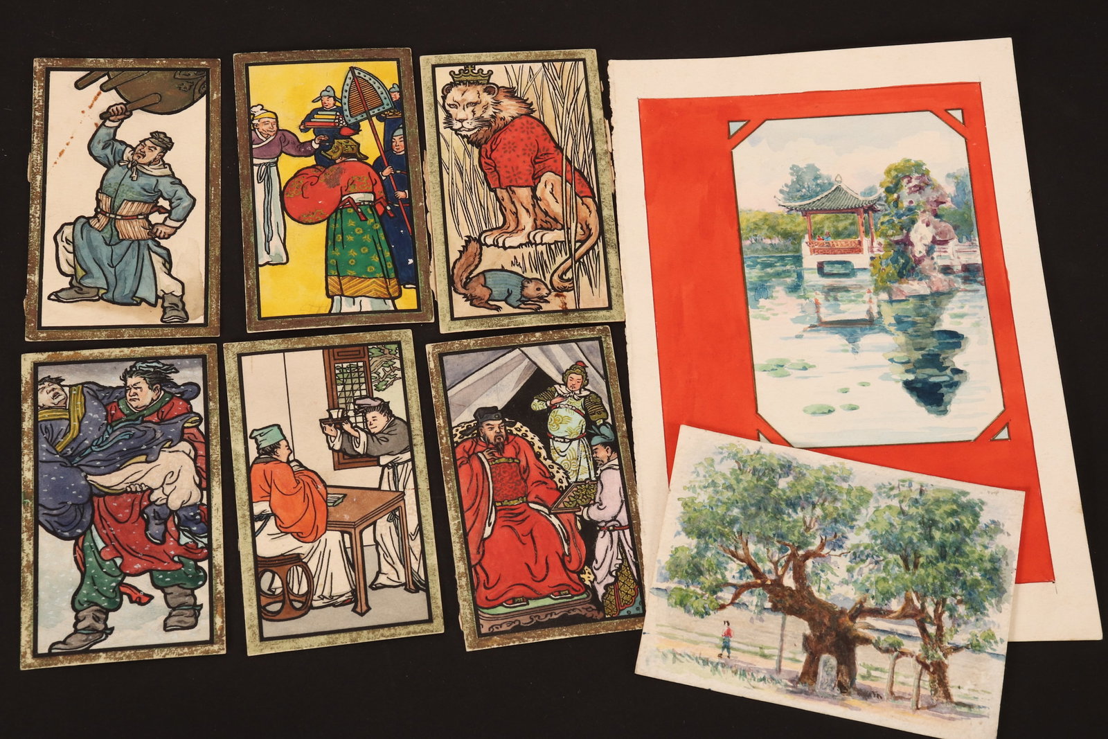 Six Chinese School Painted Cards, c.1925, (1 of 1)