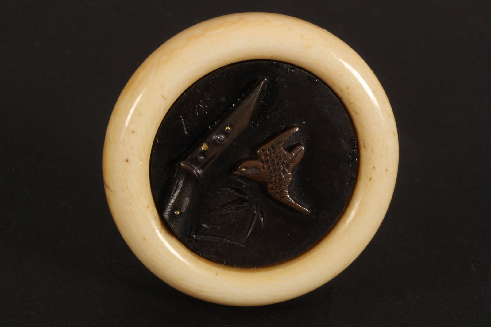 Japanese Mixed Metal Kagamibuta Netsuke, (1 of 2)