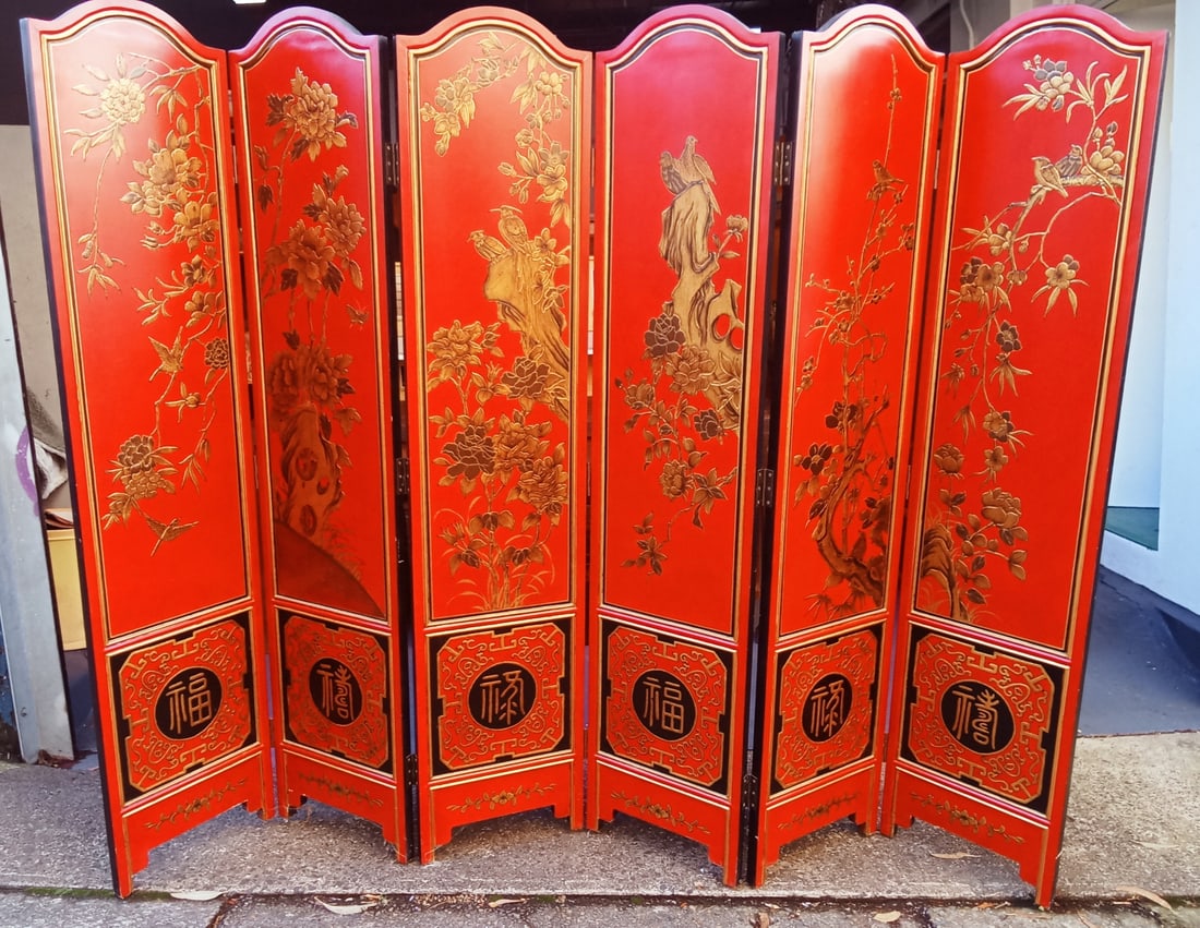 Chinese Lacquer Five Panel Screen,: height 184cm x length 240cm