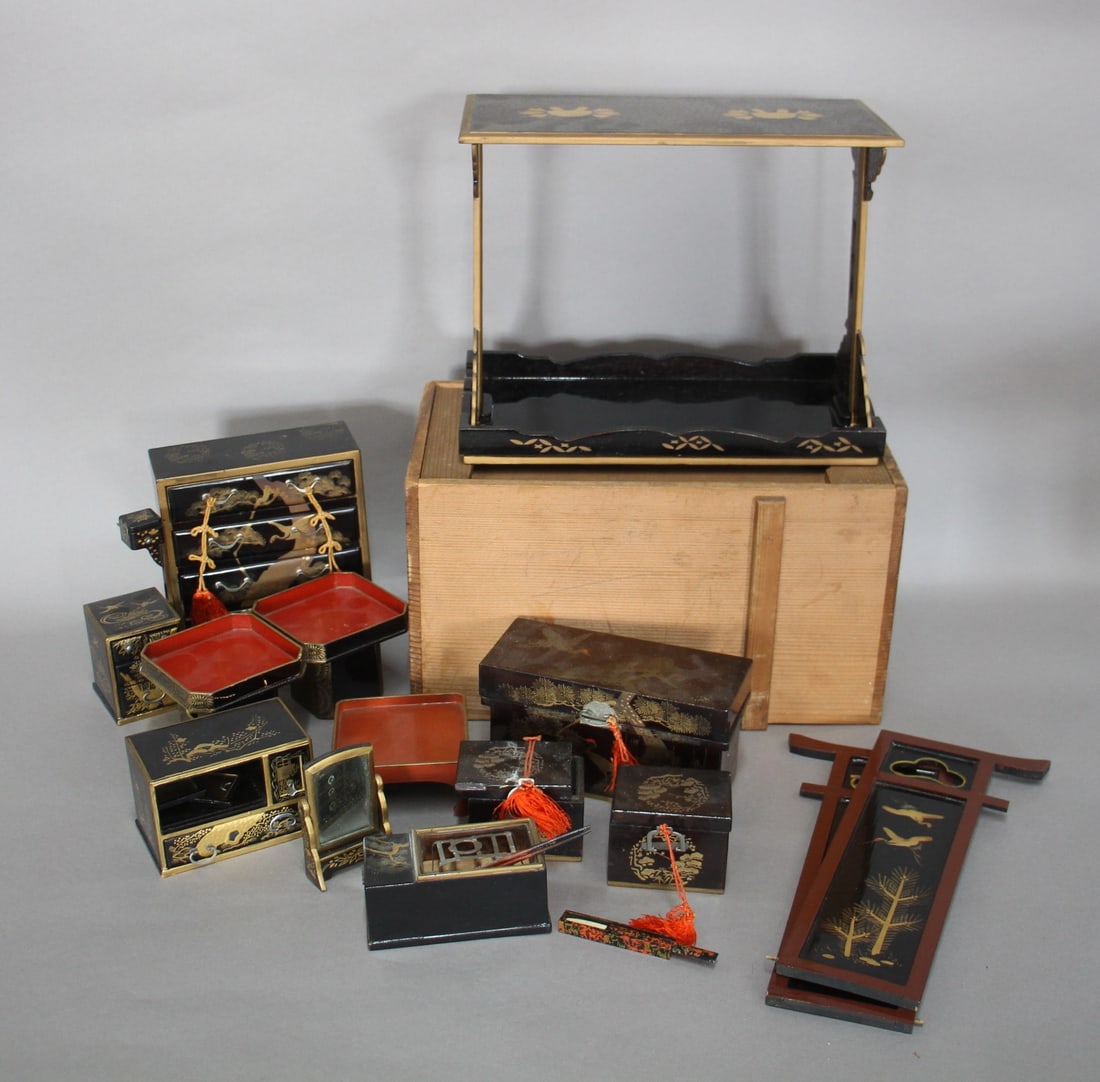 Quantity of Japanese Lacquer Doll House Items, (1 of 3)
