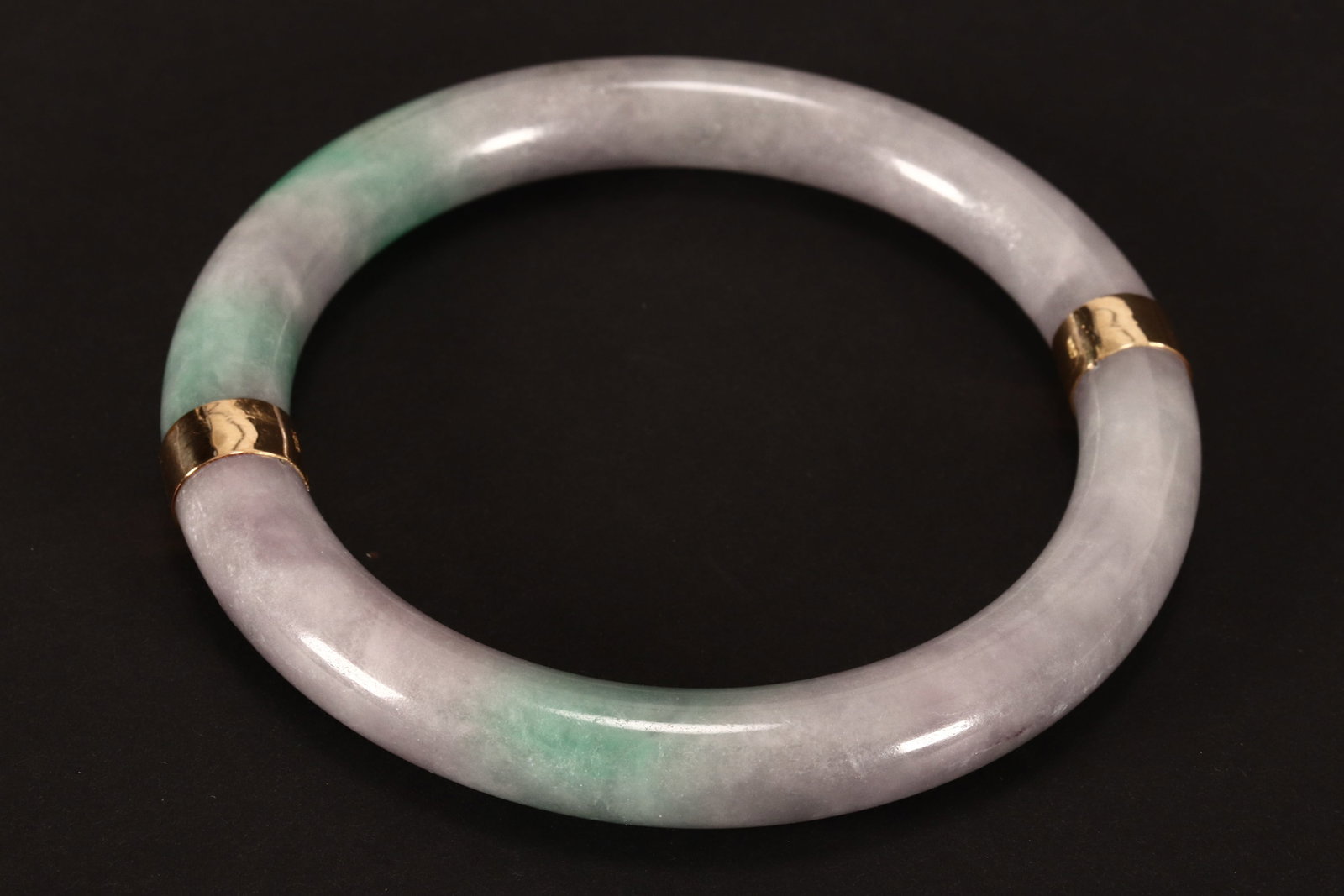 Chinese Carved Jade and 18ct Yellow Gold Bangle, (1 of 2)