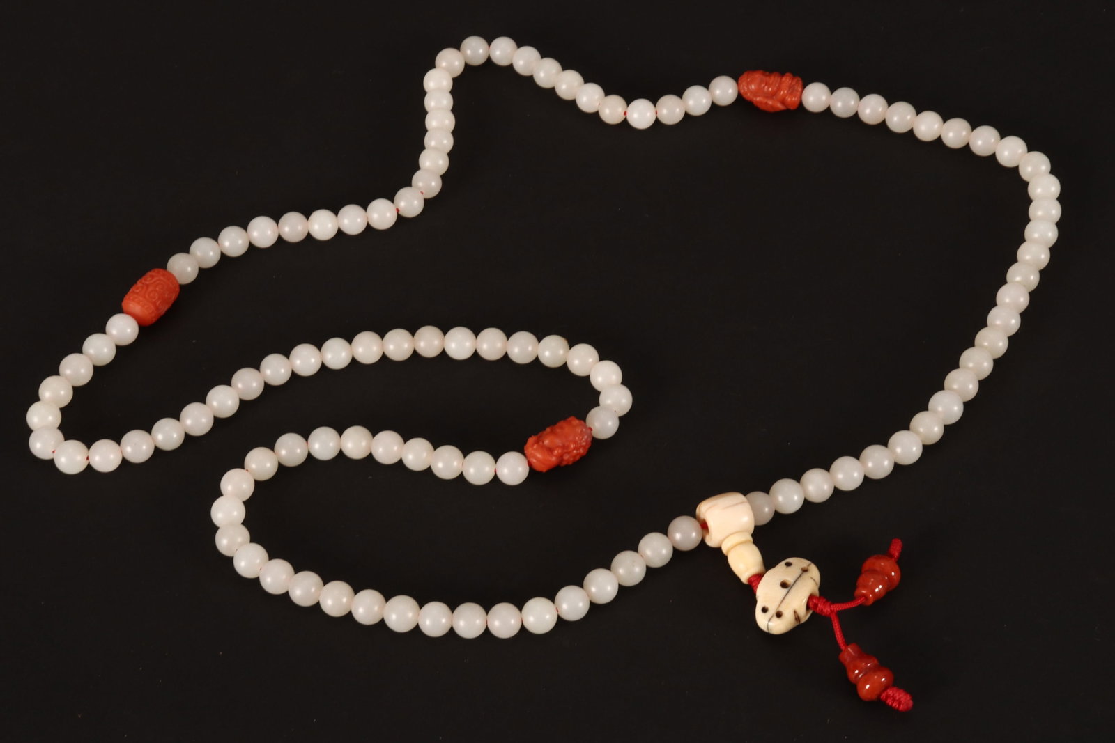 Chinese White Jade Prayer Bead Necklace, (1 of 2)