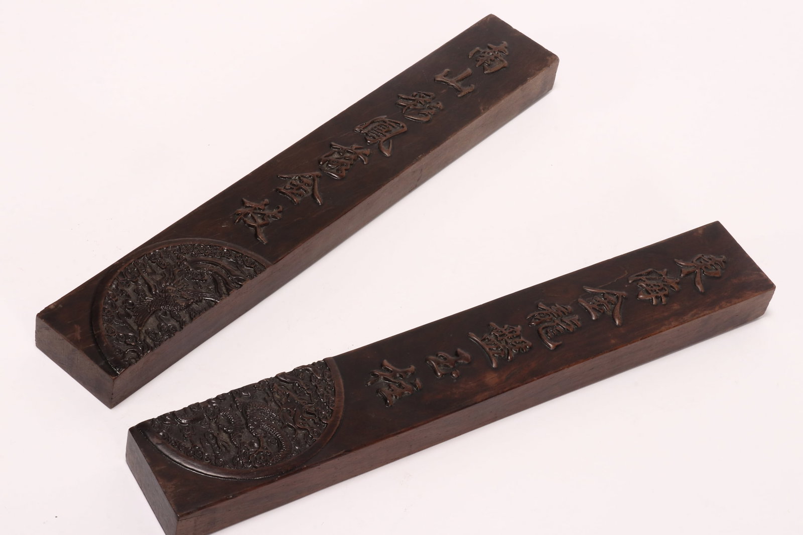 Pair of Chinese Carved Wooden Scroll Weights, (1 of 3)