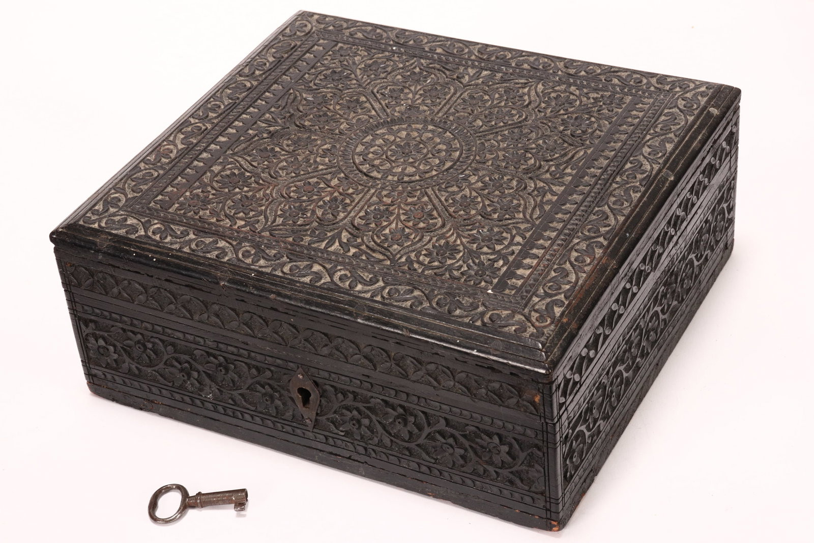 Anglo-Indian Carved Timber Box and Cover, (1 of 2)