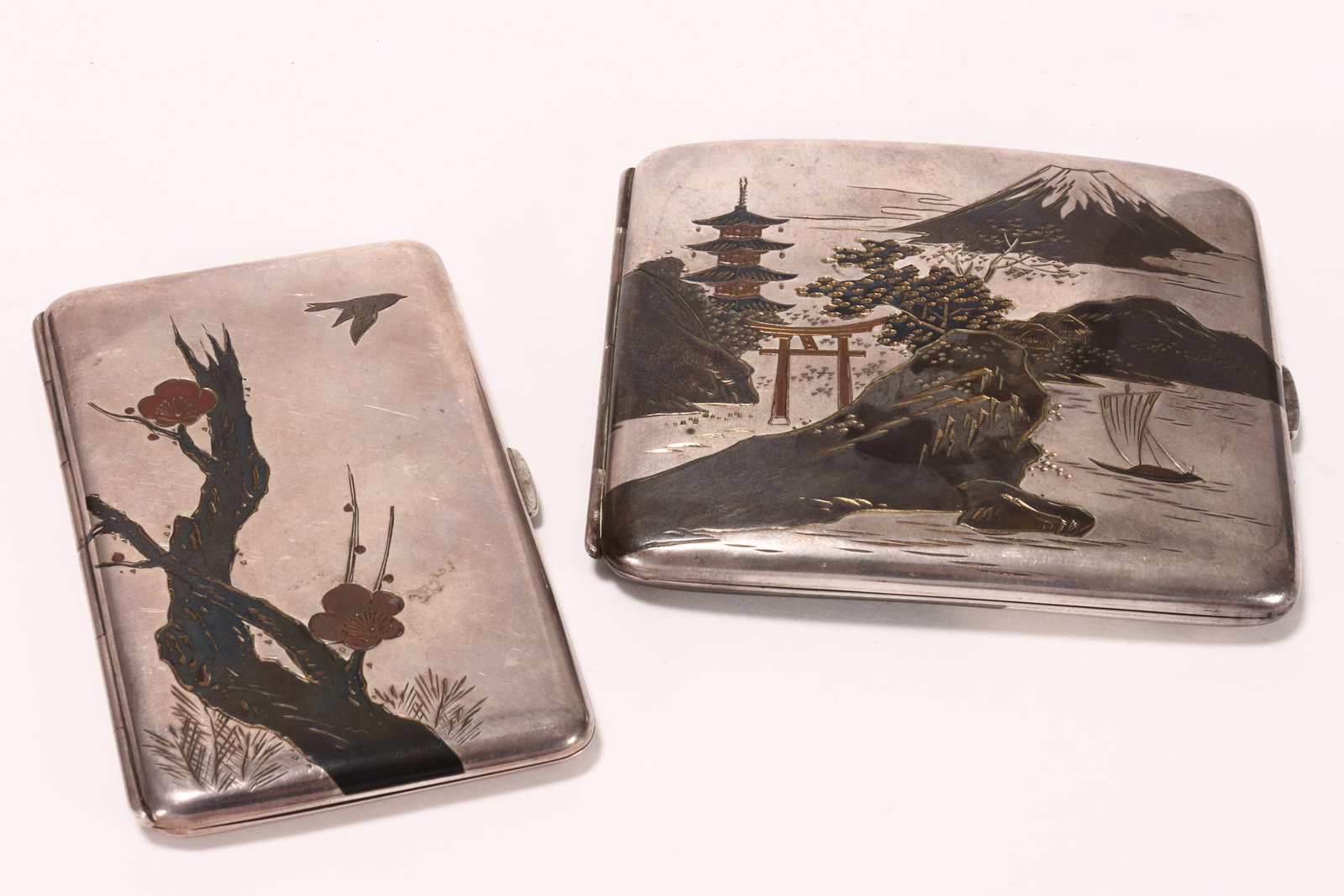 Two Japanese Sterling Silver Cigarette Cases, (1 of 3)