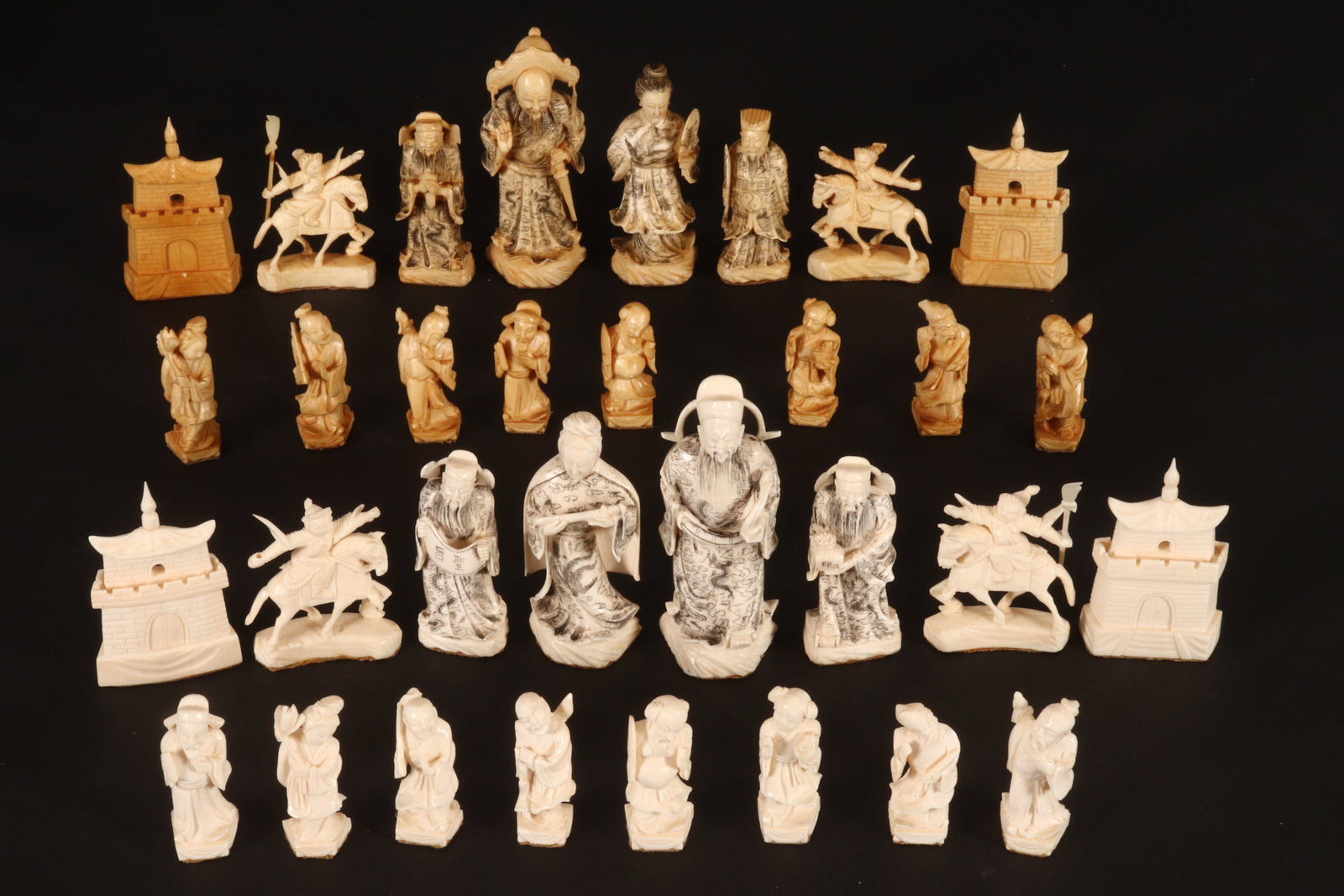 Thirty-Two Chinese Carved Chess Pieces, (1 of 5)