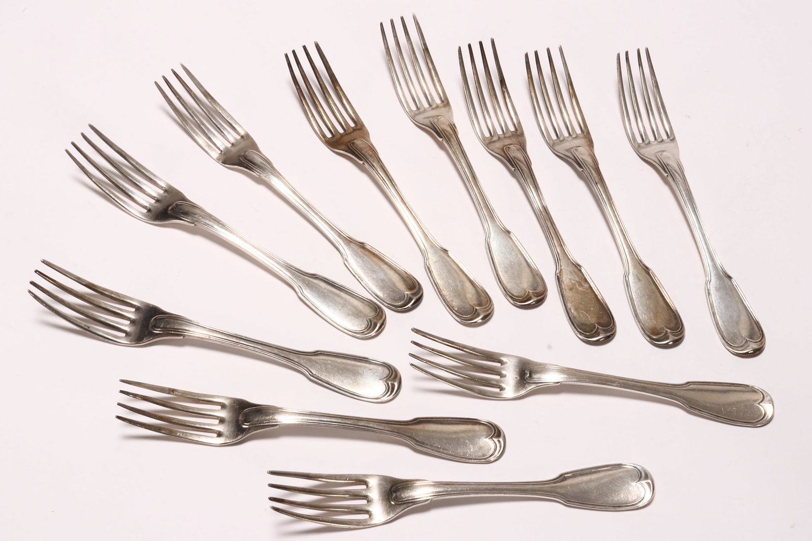 Ten 18th Century French Provincial Silver Table Forks, (1 of 5)