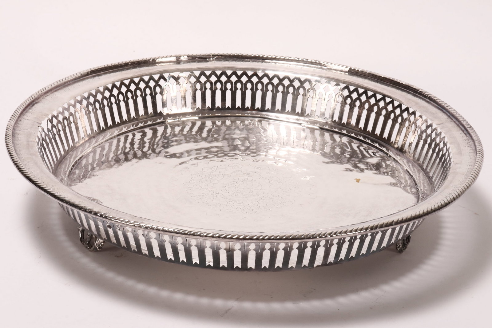 Indian Pierced Silver Plate Footed Tray, (1 of 3)