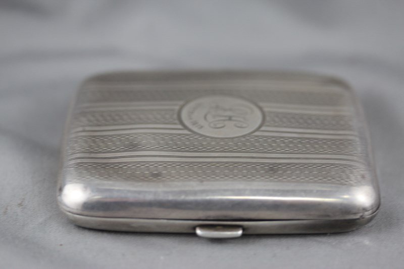 Edwardian English Sterling Silver Cigarette Case,: of rectangular form, with engine turned surface,