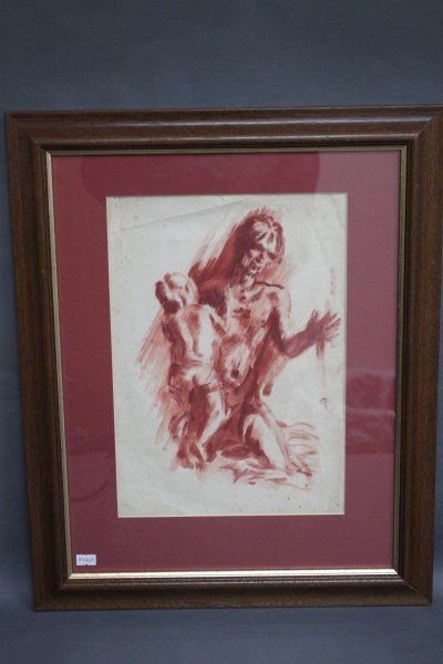 Arthur Murch,: Untitled, Man with Child Wash on paper 34cmx 24cm