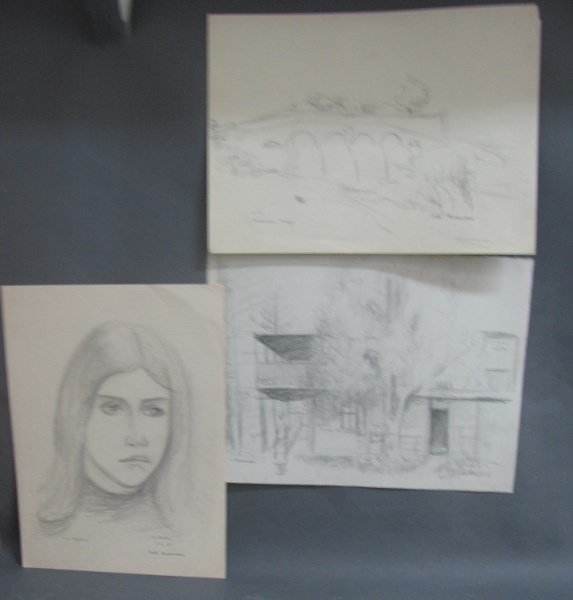 Sali Herman,: Three Sketches, Pencil on paper Signed lower left 28cm x 38cm (together with a book)