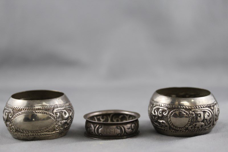 Pair of Chinese Silver Napkin Rings,: together with another, (3)
