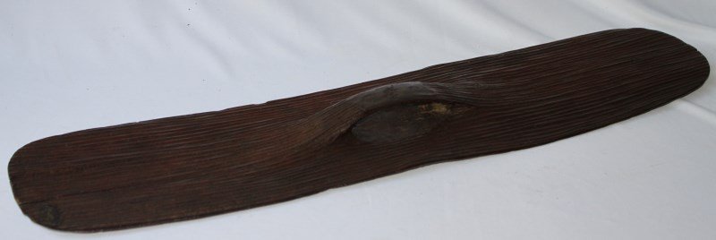 Western Australian Aboriginal ‘Wunda’ Shield: of rectangular form with curved ends, with a textured surface, good patina, l 67cm