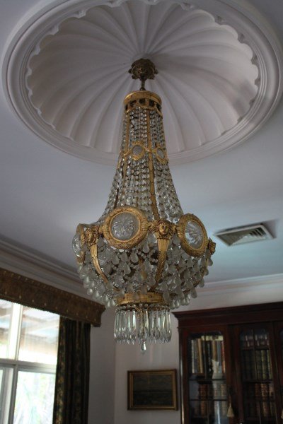 Magnificent 19th Crystal and Ormolu Basket: Chandelier, the central bowl set with crystal roundels with gilt surrounds alternating with maiden masks, above a series of crystal prism drops,