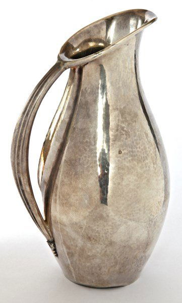 Georg Jensen Sterling Silver Water Ewer,: designed by Johan Rohde, design #432A , with 1950 presentation date to base, a/f, h 22.5cm