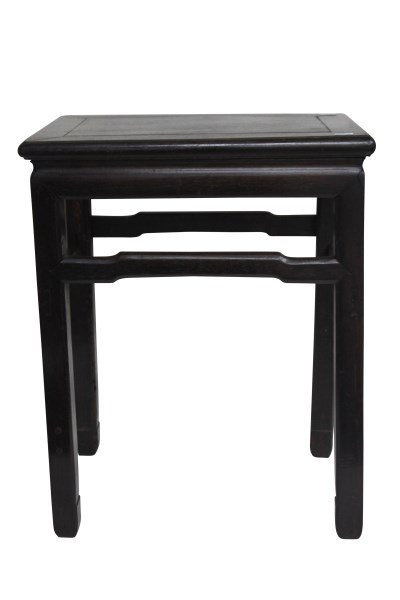 Chinese Occasional Table,: with a rectangular top, with facetted legs, united by stretchers, h 50cm