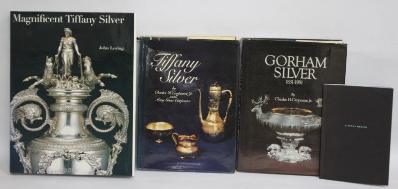 Four Reference Books on Tiffany and Gorham Silver,: including 'Magnificent Tiffany Silver' by John Loring; 'Tiffany Silver' by Carpenter and Carpenter; 'Gorham Silver 1831-1981, Charles J Carpenter Jr and 'Tiffany Design' (4)