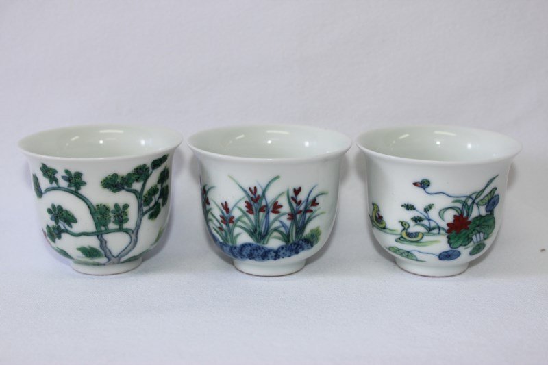 Three Chinese Porcelain Tea Cups, (1 of 4)