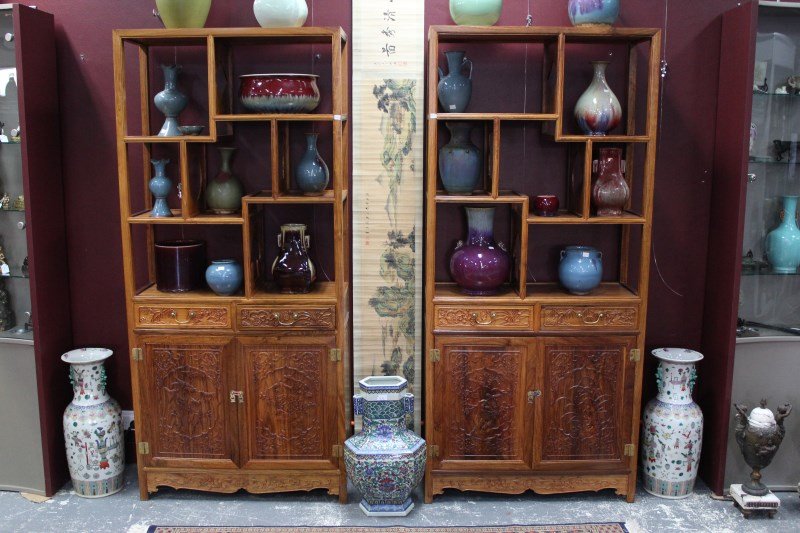 Pair of Chinese Hardwood Display Cabinets, (1 of 7)