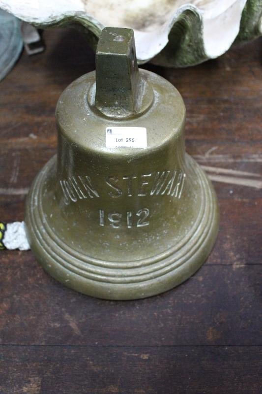 Bronze Ships Bell,: for the 'John Stewart', built 1912, h 28cm