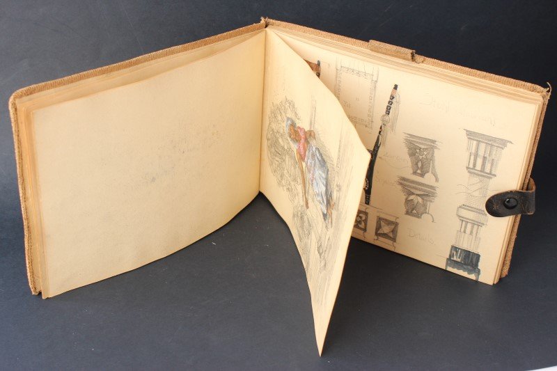 Early 20th Century Sketch Book,: containing pencil and water colour architectural sketches of carlo Bugatti furniture