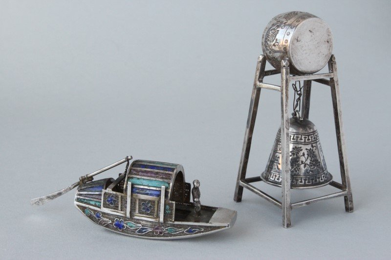 Two Japanese Silver Miniature Okimono,. (1 of 10)