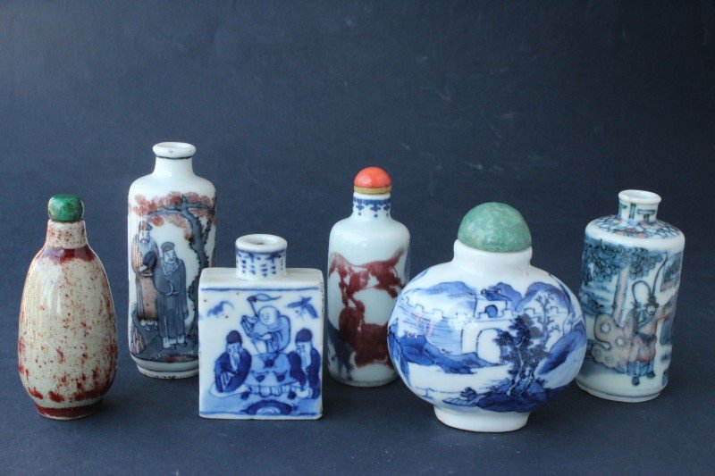 Six Various Chinese Porcelain Snuff Bottles, (1 of 3)
