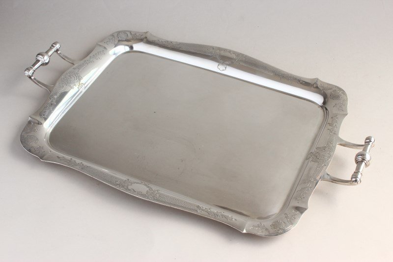 Large English Sterling Silver Twin Handed Tray, (1 of 10)