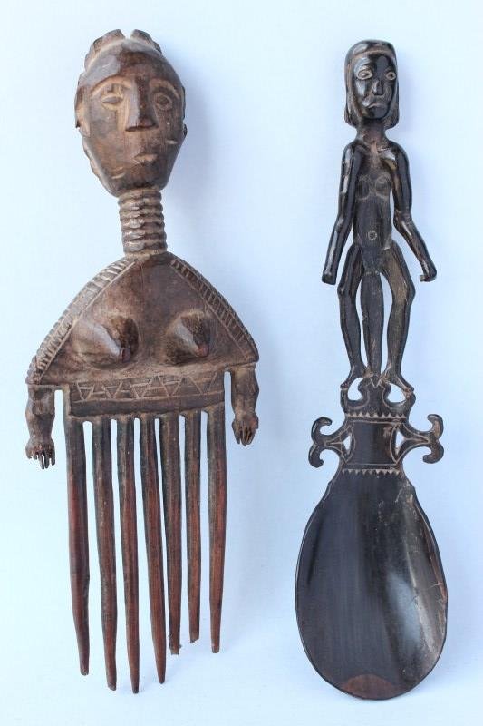 Kuba Figural Comb together with a Timorese Spoon, (1 of 8)