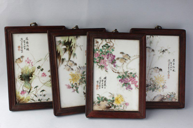 Set of Four Chinese Porcelain Panels, (1 of 6)