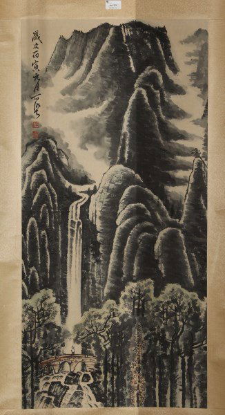Chinese Landscape Hanging Scroll, (1 of 2)