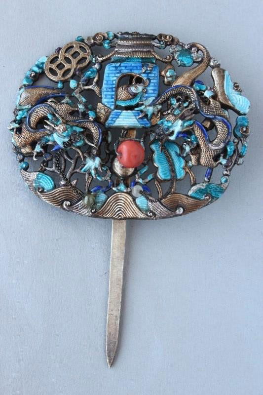 Stunning Chinese Filigree and Enamel Hair Brooch, (1 of 3)