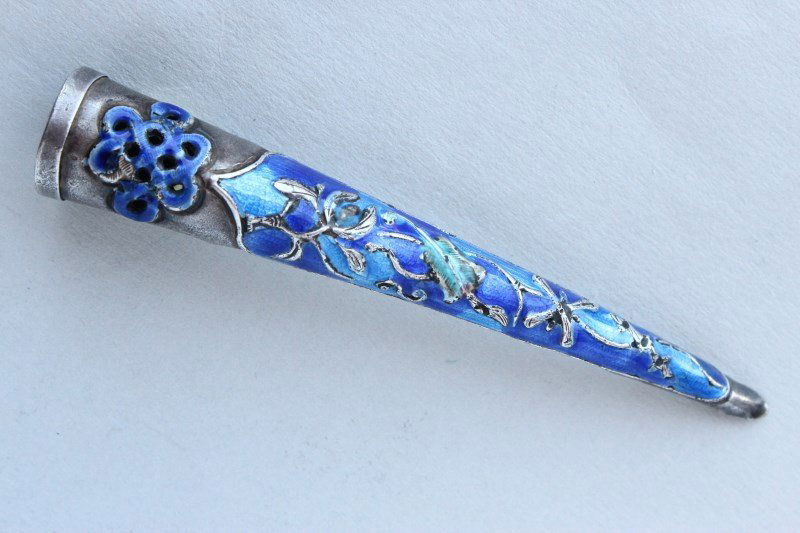 Chinese Silver and Enamel Finger Piece, (1 of 1)