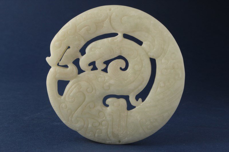 Chinese Pale Green Stone Dragon Carving, (1 of 2)