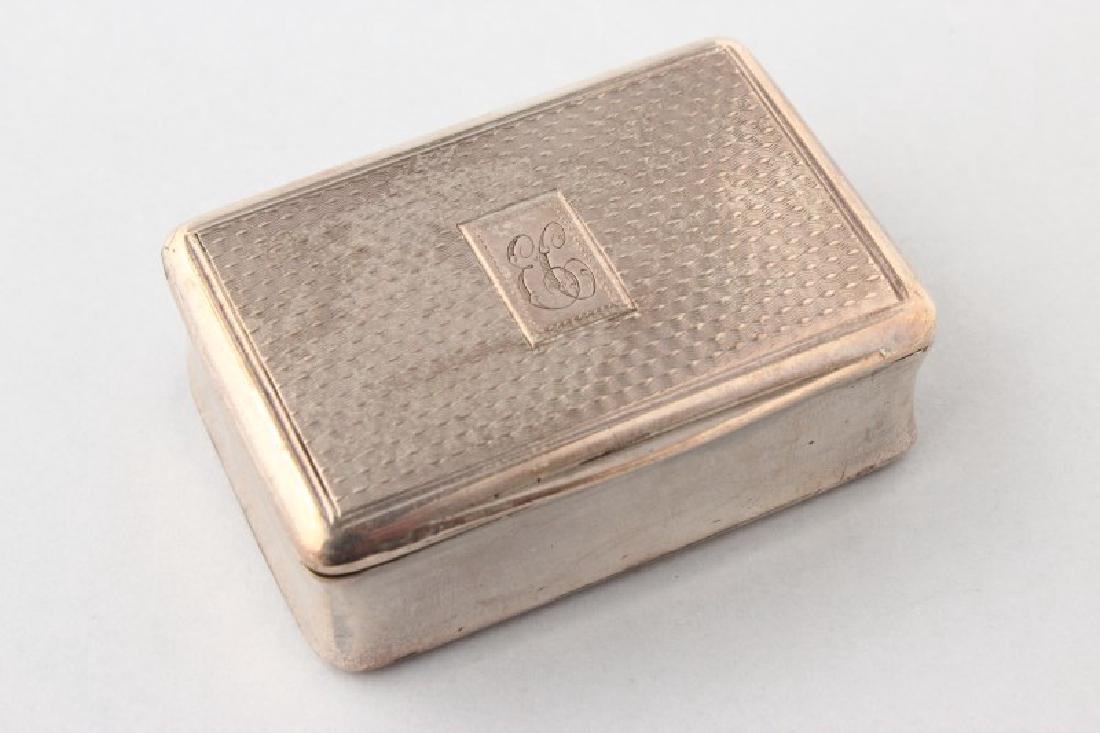 Very Good Sleeved George III Sterling Silver: Vinaigrette, hallmarked London, 1817, Daniel Hockley, rectangular, engine turned hinged lid and base, slightly incurved plain sides, with internally sleeved compartment for gilt vinaigrette, having an