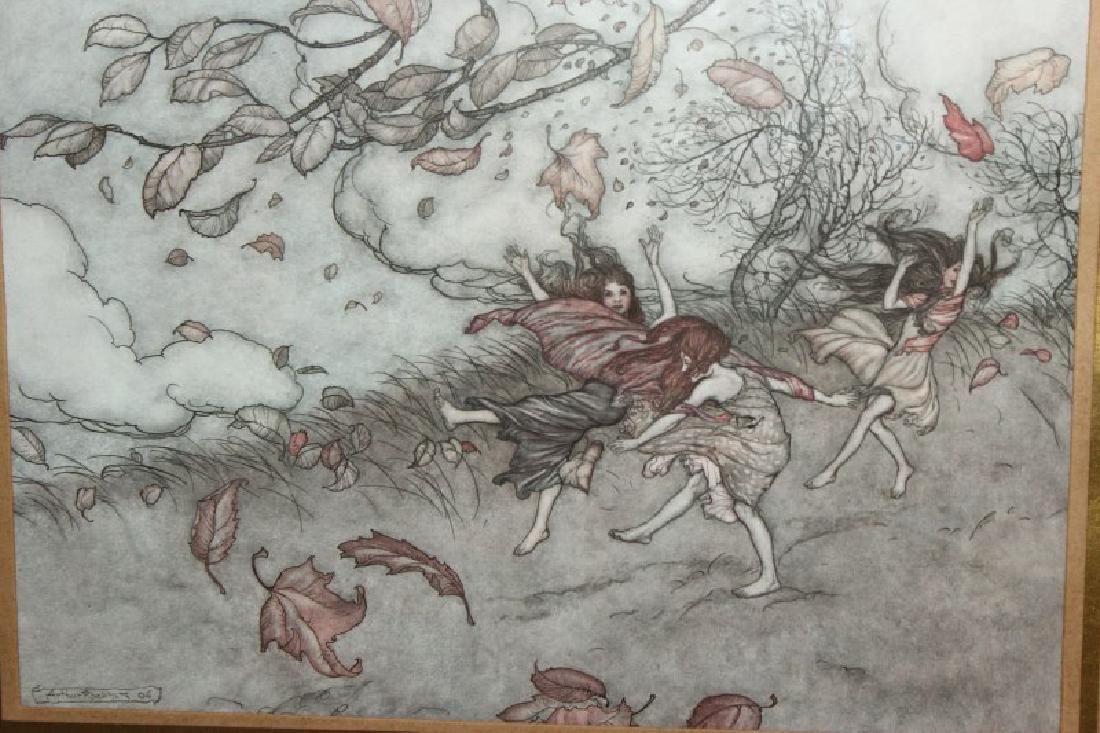 Arthur Rackham,: Children amongst leaves Print Signed lower left in image 24cm x 34cm