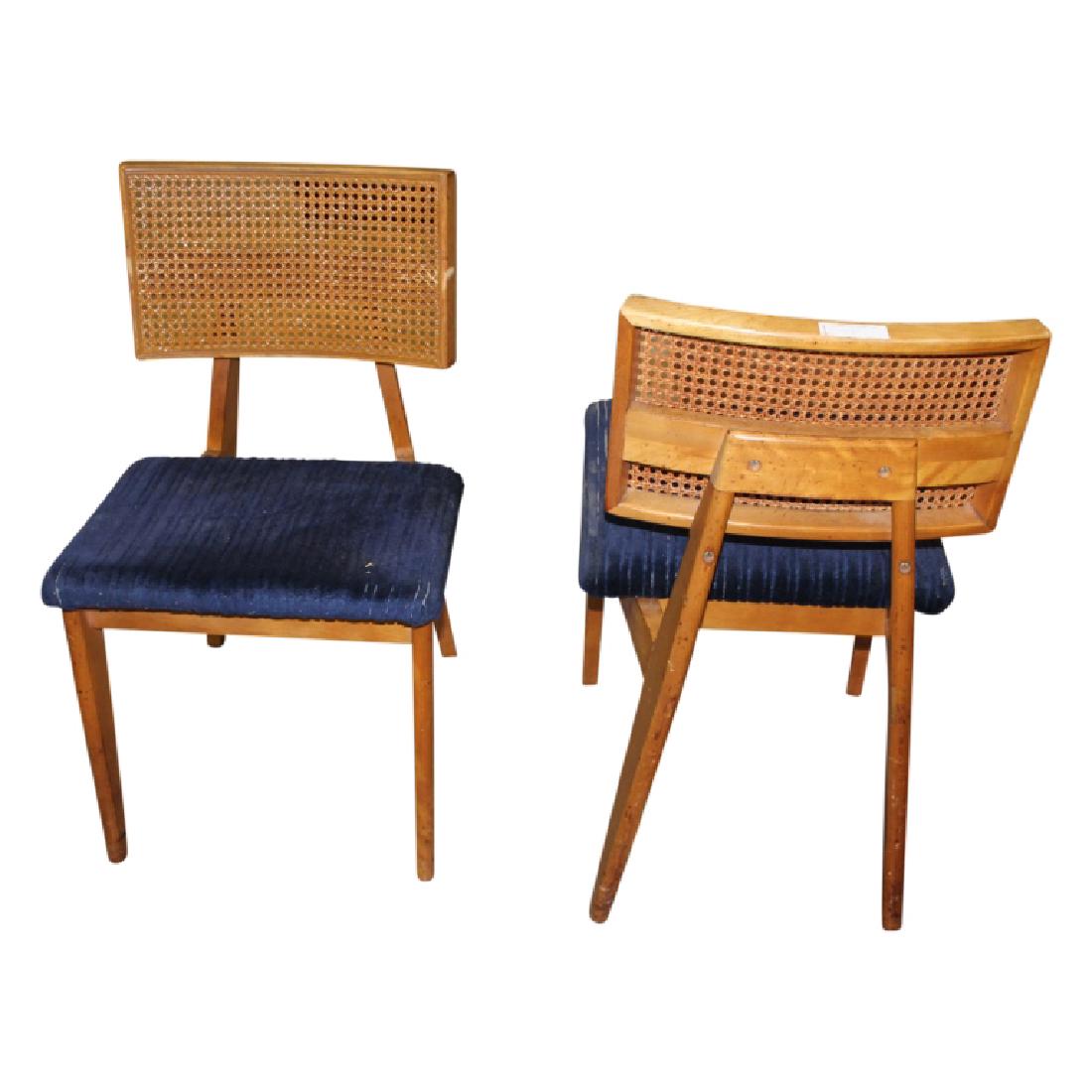 George Nelson for Herman Miller #4669: Set of George Nelson for Herman Miller cane-back chairs. #4669. Birch, caning and blue upholstery. Very Good Condition with age appropriate wear. Original Park ave New York label.