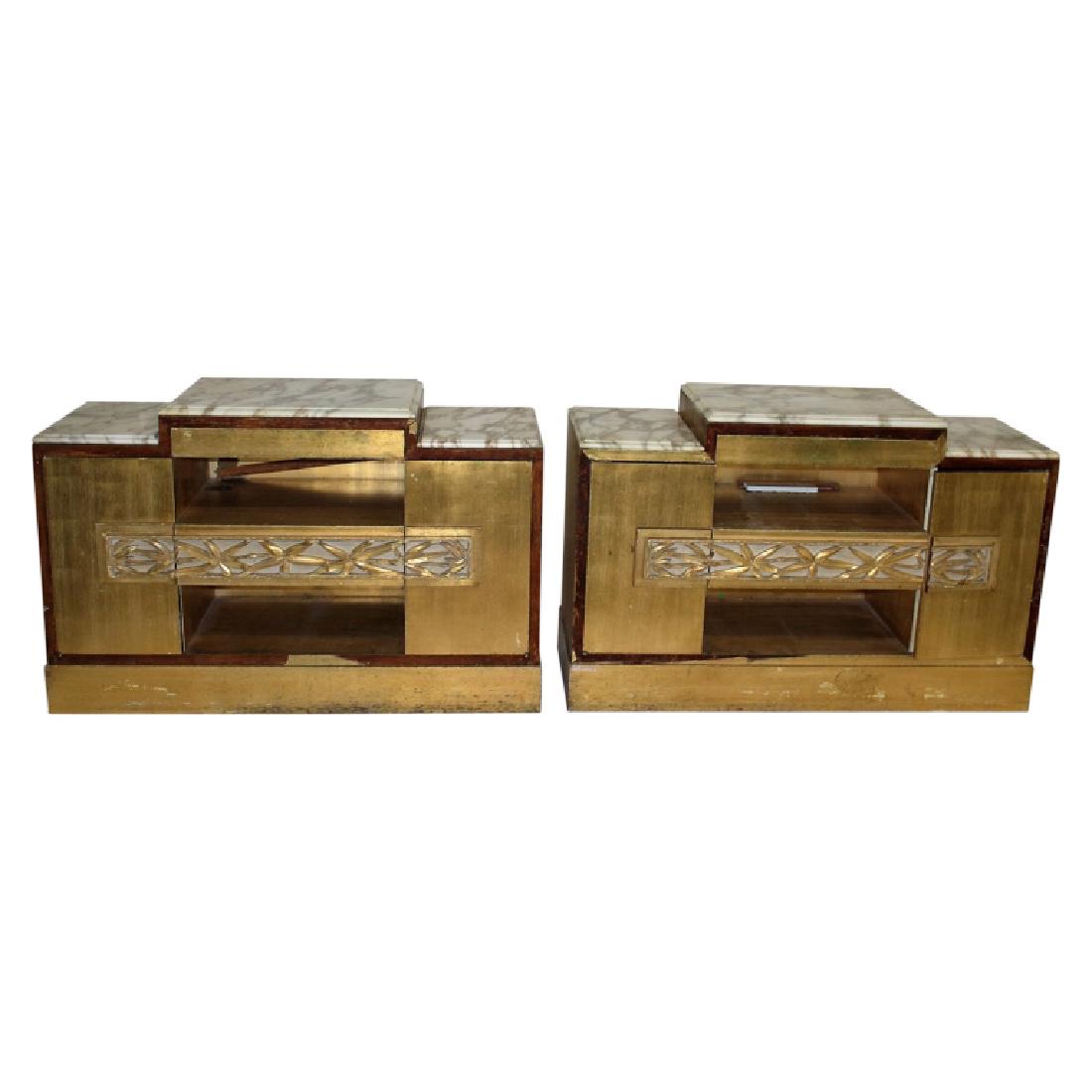 Pair of James Mont Credenzas: Makers Marked with a stamp in the drawer. USA Origins. Measures 37 1/4" High, 48 1/8" Wide and 16 3/4 Deep.