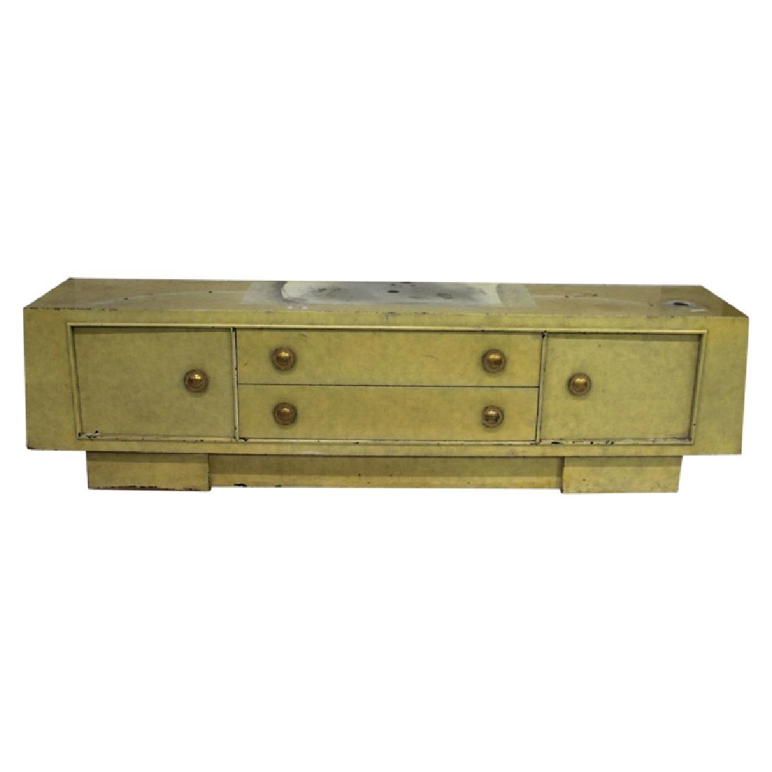 James Mont Credenza: Makers Marked on the drawer. USA Origins. Measures 26" High, 93" Wide and 17" Deep. Fair condition. Appears to be missing a piece (center top).