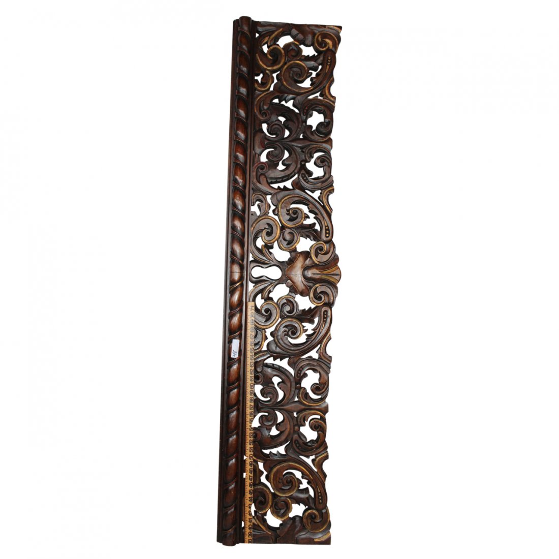 Portuguese Ornate Headboard: Ornately carved Portuguese oak headboard. Intricate detail.