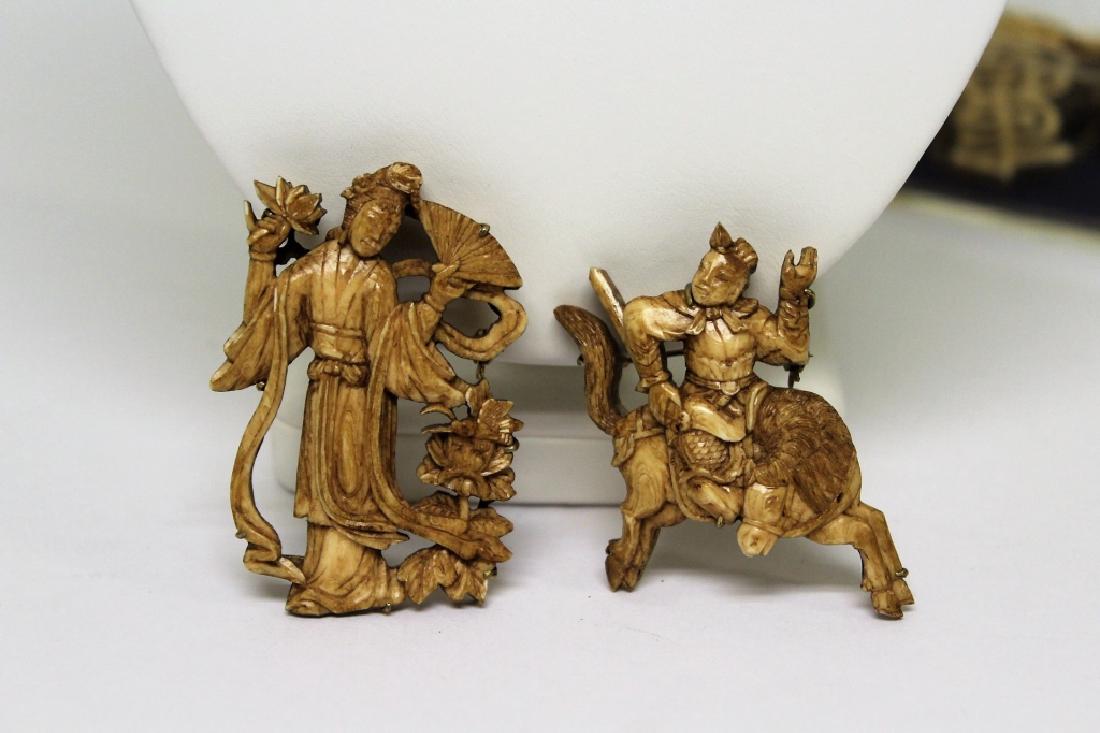 Pair of Antique Chinese Figural Pins (1 of 3)